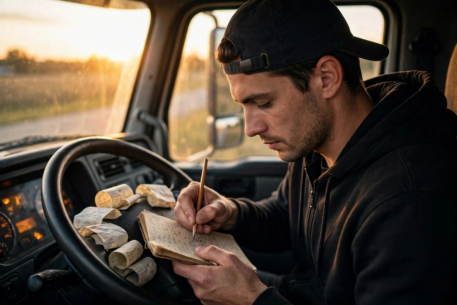 Fuel receipts and a calculator showing per-gallon savings math