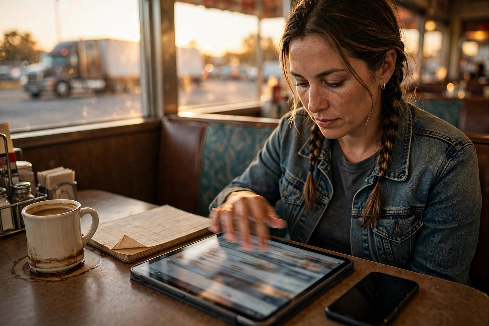 Driver reviewing hours-of-service logs on a phone app