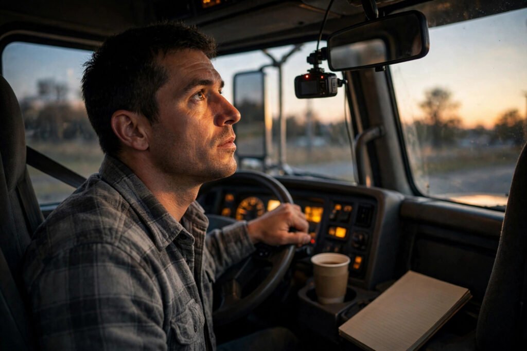 Driver receiving an in-cab coaching alert from a dashcam