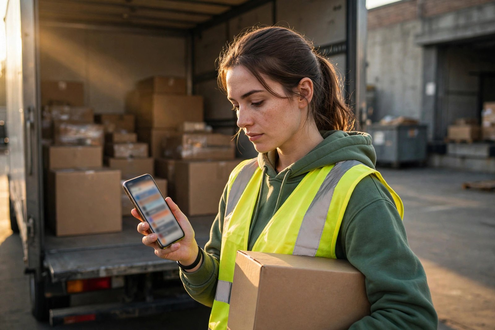 Delivery driver checking a sequenced multi-stop route on a phone